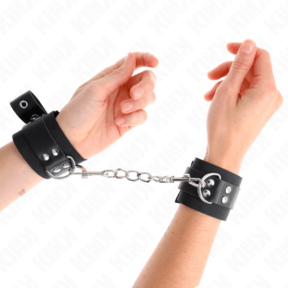 KINK - BLACK NYLON CUFF WRISTBANDS WITH ADJUSTABLE BLACK LEATHER BELT 19-29 CM X 5.1 CM