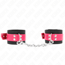 KINK - BLACK NYLON CUFFS WITH ADJUSTABLE RASPBERRY ROSE LEATHER BELT 19-29 CM X 5.1 CM Sexshoptuga 