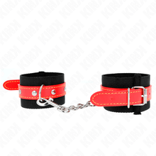 KINK - BLACK NYLON CUFFS WITH RED LEATHER ADJUSTABLE 19-24 CM X 5.5 CM Sexshoptuga 