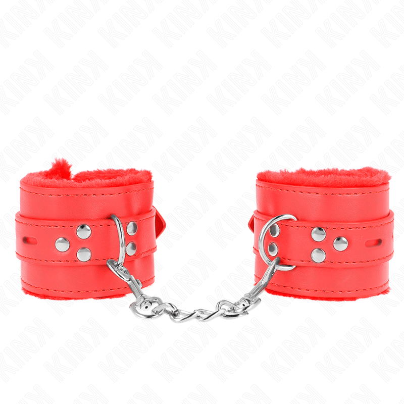 KINK - PULSO FORRO DE PELE COM FUROS QUADRADOS VERMELHO E CINTO VERMELHO AJUSTÁVEL 17-29 CM X 6 CM Sexshoptuga 