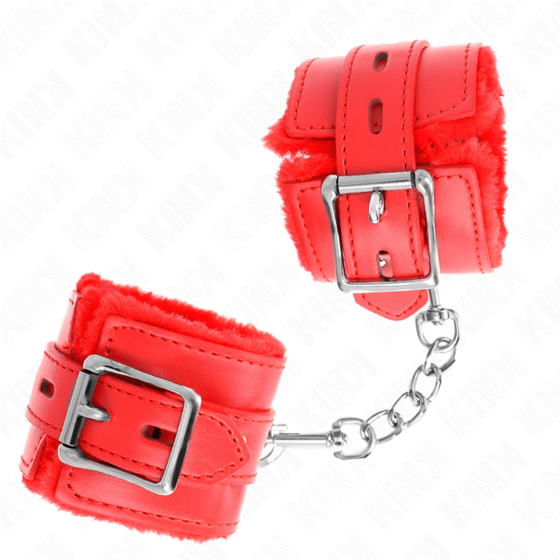 KINK - PULSO FORRO DE PELE COM FUROS QUADRADOS VERMELHO E CINTO VERMELHO AJUSTÁVEL 17-29 CM X 6 CM Sexshoptuga 