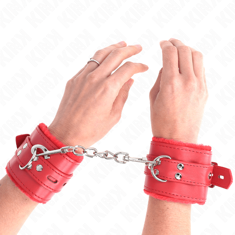 KINK - PULSO FORRO DE PELE COM FUROS QUADRADOS VERMELHO E CINTO VERMELHO AJUSTÁVEL 17-29 CM X 6 CM Sexshoptuga 