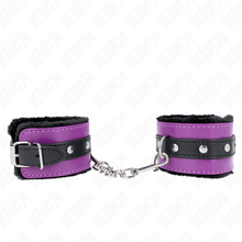 KINK - PREMIUM BLACK LEATHER LINING WRIST WITH ADJUSTABLE PURPLE/BLACK BELT 17-29 CM X 6 CM Sexshoptuga 