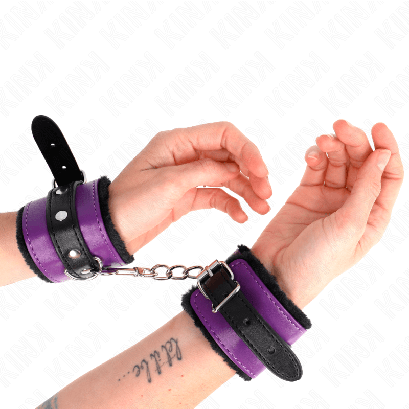 KINK - PREMIUM BLACK LEATHER LINING WRIST WITH ADJUSTABLE PURPLE/BLACK BELT 17-29 CM X 6 CM