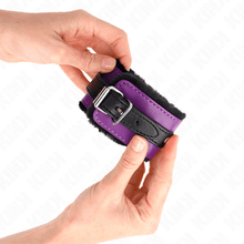 KINK - PREMIUM BLACK LEATHER LINING WRIST WITH ADJUSTABLE PURPLE/BLACK BELT 17-29 CM X 6 CM Sexshoptuga 