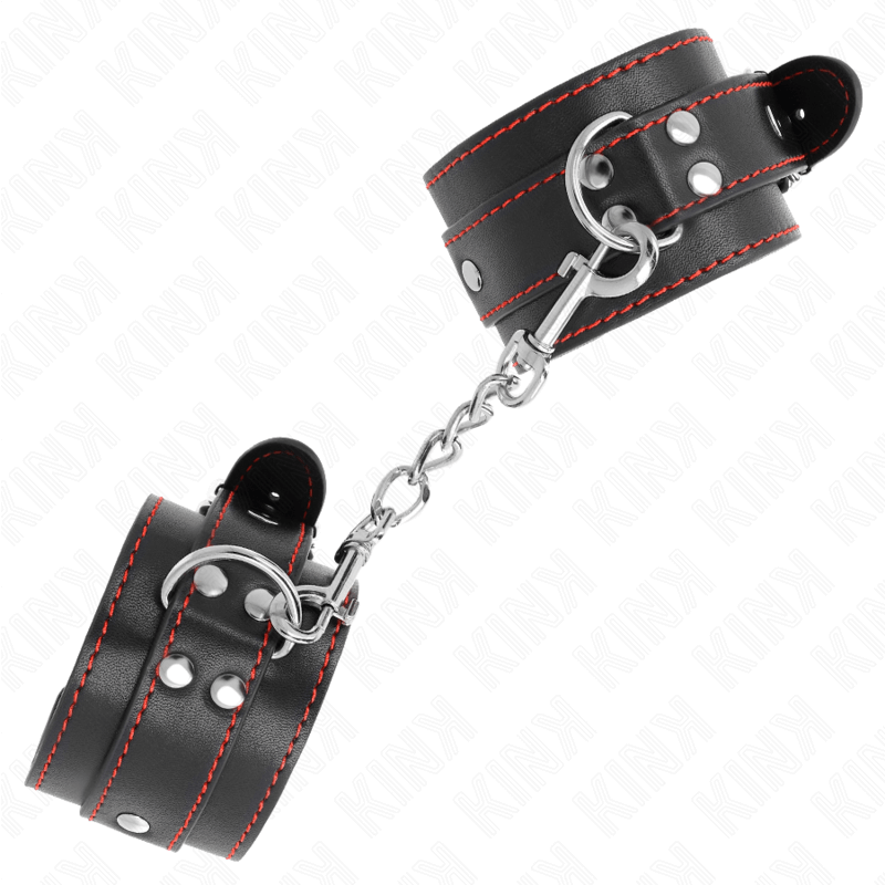 KINK - PUNHOS PRETOS COM FORRO VERMELHO AJUSTÁVEIS 20-28 CM X 5,5 CM Sexshoptuga 