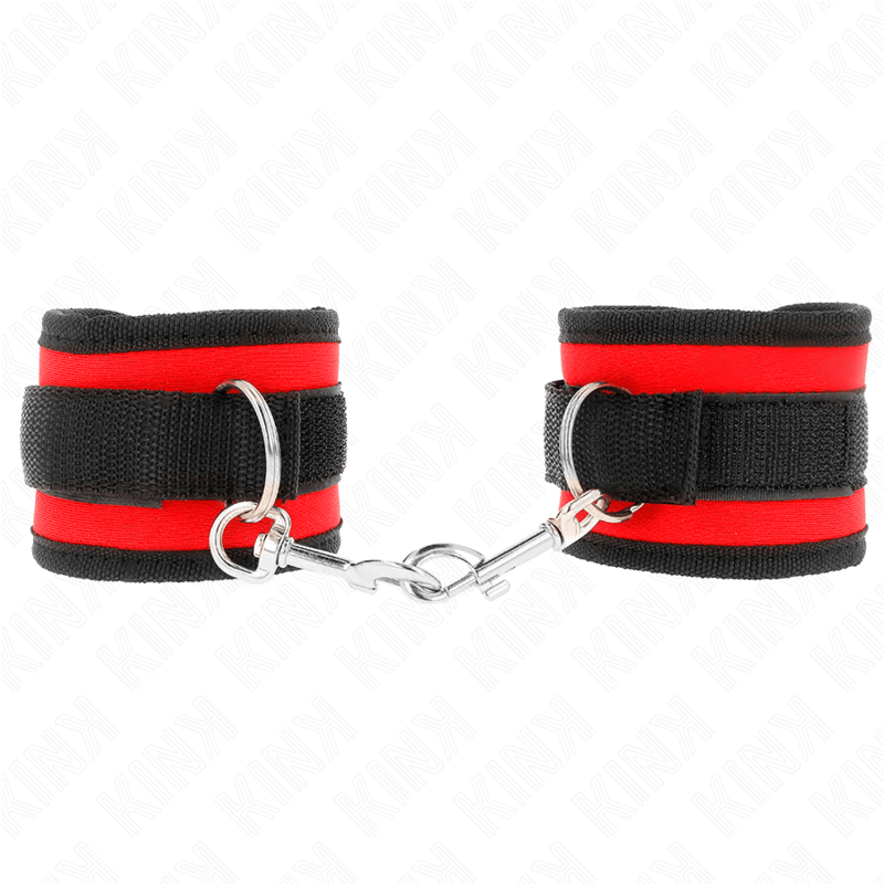 KINK - RETENÇÕES DE PULSO NYLON BIND HOOK&LOOP VERMELHO-PRETO MODELO 2 AJUSTÁVEL 18-35 CM X 6 CM Sexshoptuga 