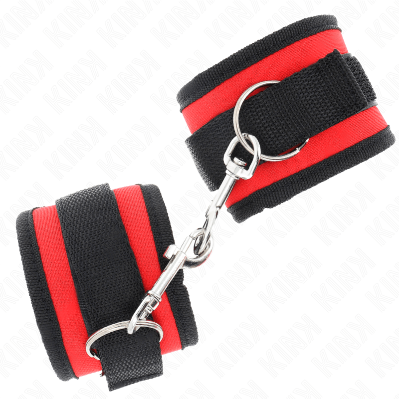 KINK - RETENÇÕES DE PULSO NYLON BIND HOOK&LOOP VERMELHO-PRETO MODELO 2 AJUSTÁVEL 18-35 CM X 6 CM Sexshoptuga 