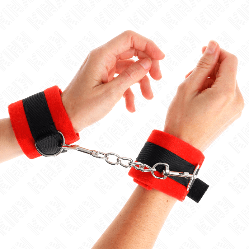 KINK - BEGINNER SKIN HANDCUFFS BLACK-RED 30 X 7 CM