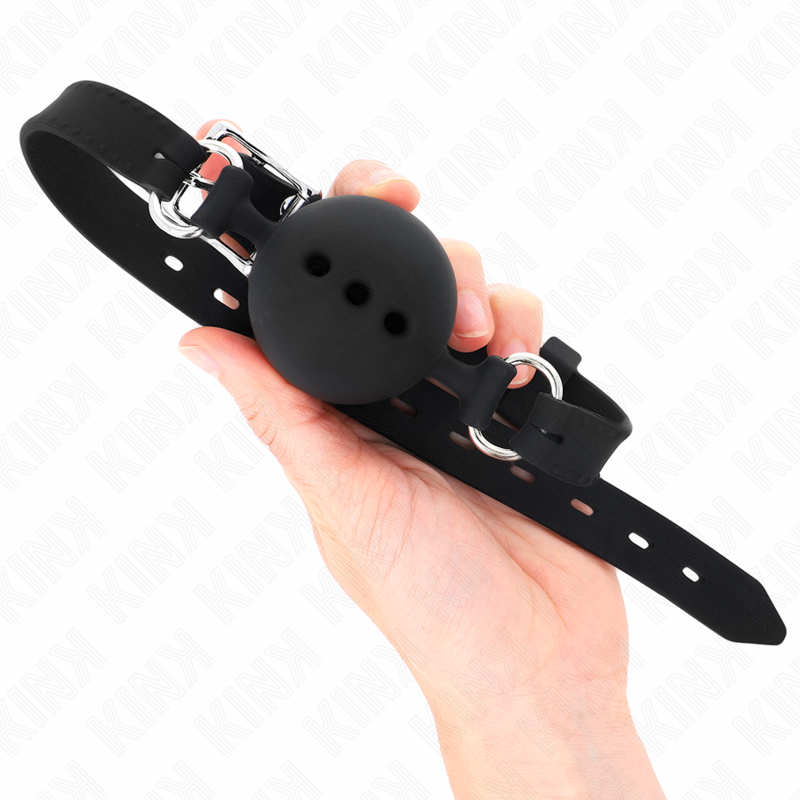 KINK - MORDAÇA COMPLETA DE SILICONE 55 x 2 CM COM BOLA DE 4,5 CM TAMANHO M PRETO AJUSTÁVEL 35-51 CM Sexshoptuga 