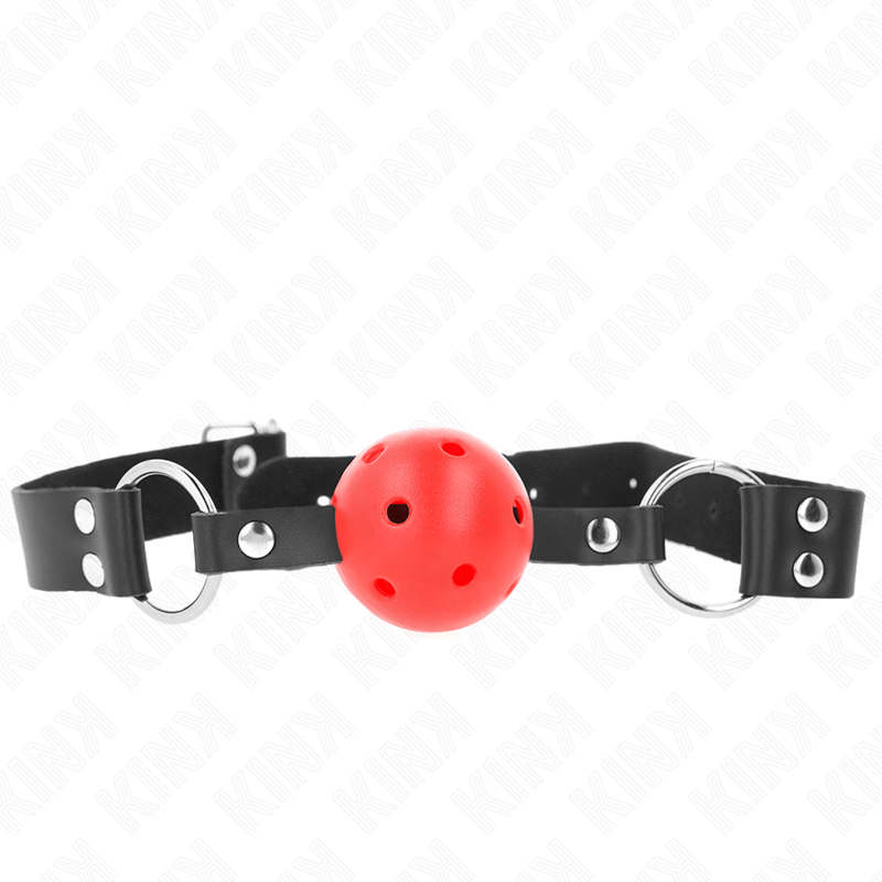 KINK - BOLA RESPIRÁVEL 4 CM MORDAÇA COM REBITE DUPLO VERMELHO 62,5 x 2,5 CM AJUSTÁVEL 42-58 CM Sexshoptuga 