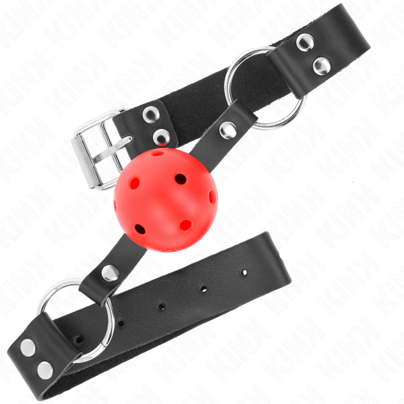 KINK - BOLA RESPIRÁVEL 4 CM MORDAÇA COM REBITE DUPLO VERMELHO 62,5 x 2,5 CM AJUSTÁVEL 42-58 CM Sexshoptuga 