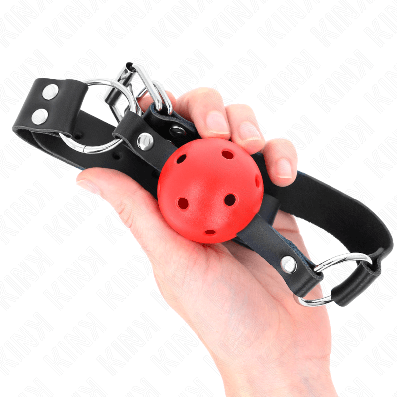 KINK - BOLA RESPIRÁVEL 4 CM MORDAÇA COM REBITE DUPLO VERMELHO 62,5 x 2,5 CM AJUSTÁVEL 42-58 CM Sexshoptuga 