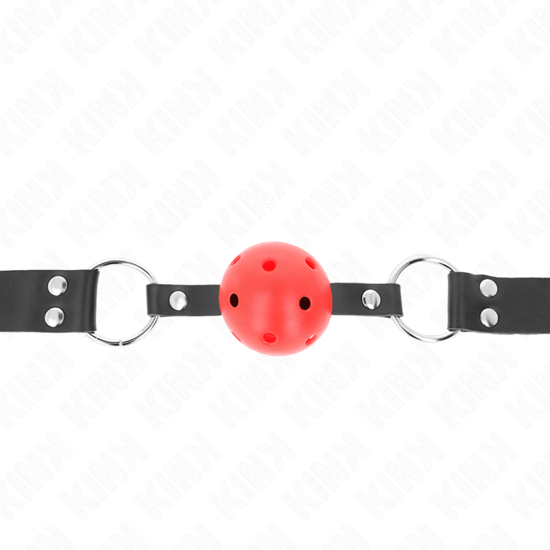 KINK - BOLA RESPIRÁVEL 4 CM MORDAÇA COM REBITE DUPLO VERMELHO 62,5 x 2,5 CM AJUSTÁVEL 42-58 CM Sexshoptuga 