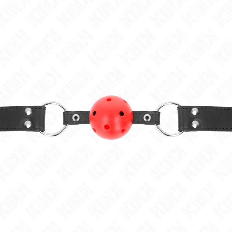 KINK - BOLA RESPIRÁVEL MORDAÇA DE 4 CM COM REBITE DUPLO COURO 62,5 x 2,5 CM AJUSTÁVEL 42-58 CM Sexshoptuga 