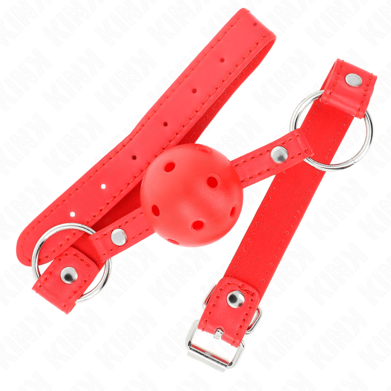 KINK - BOLA RESPIRÁVEL 4 CM MORDAÇA COM REBITE DUPLO MODELO 1 VERMELHO 62,5 x 2,5 CM AJUSTÁVEL 42-58 CM Sexshoptuga 