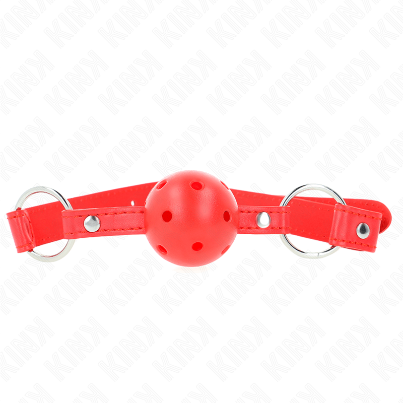 KINK - BOLA RESPIRÁVEL 4 CM MORDAÇA COM REBITE DUPLO MODELO 1 VERMELHO 62,5 x 2,5 CM AJUSTÁVEL 42-58 CM Sexshoptuga 