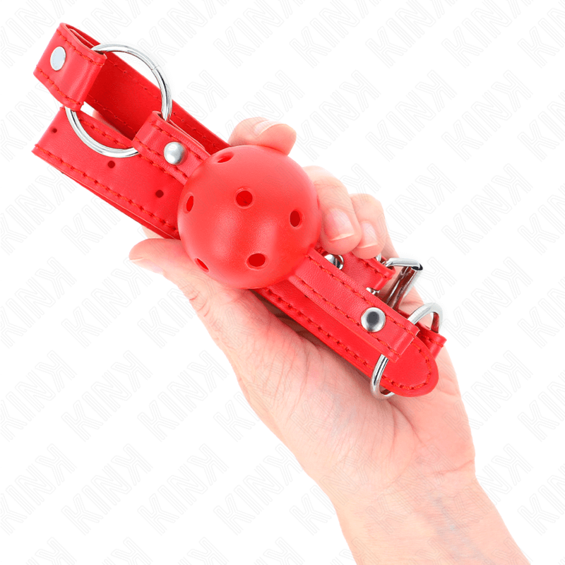 KINK - BOLA RESPIRÁVEL 4 CM MORDAÇA COM REBITE DUPLO MODELO 1 VERMELHO 62,5 x 2,5 CM AJUSTÁVEL 42-58 CM Sexshoptuga 