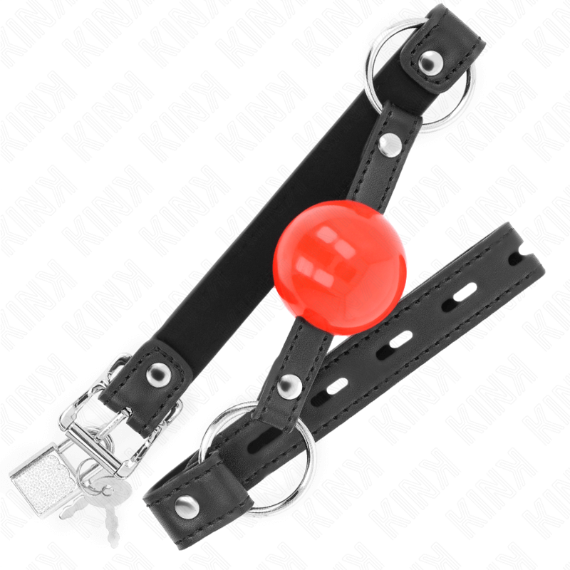 KINK - BOLA MORDAÇA 4 CM COM FECHADURA BOLA VERMELHA ALÇA PRETA 60 x 2 CM Sexshoptuga 