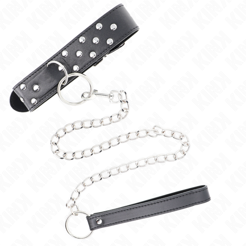 KINK - COLAR DE ALÇA DE REBITE DE ANEL COM CINTO 65 CM PRETO AJUSTÁVEL 36-50 CM X 3,8 CM Sexshoptuga 