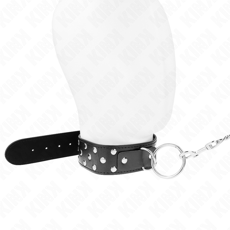 KINK - COLAR DE ALÇA DE REBITE DE ANEL COM CINTO 65 CM PRETO AJUSTÁVEL 36-50 CM X 3,8 CM Sexshoptuga 