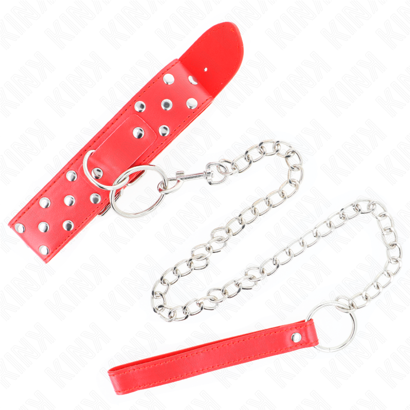 KINK - COLAR DE ALÇA DE REBITE DE ANEL COM CINTO 65 CM VERMELHO AJUSTÁVEL 36-50 CM X 3,8 CM Sexshoptuga 