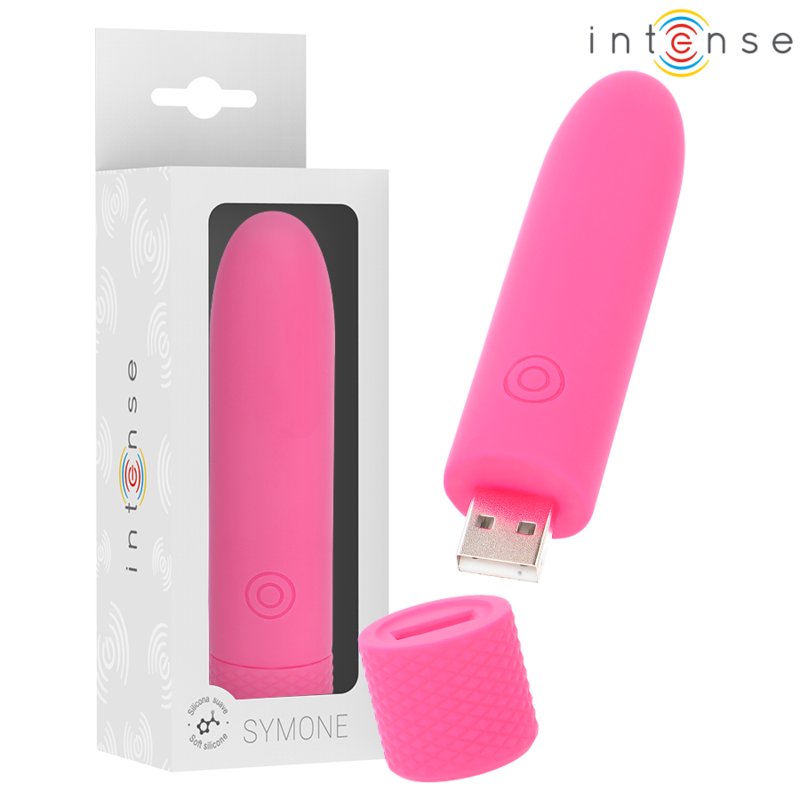 INTENSE - SYMONE  USB RECARREGÁVEL VIBRATÓRIA BULLET 8 VIBRAÇÕES ROSA 10 X 2,2 CM Sexshoptuga 