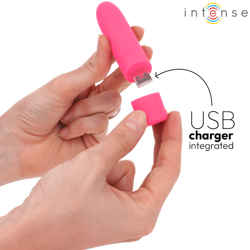 INTENSE - SYMONE  USB RECARREGÁVEL VIBRATÓRIA BULLET 8 VIBRAÇÕES ROSA 10 X 2,2 CM Sexshoptuga 