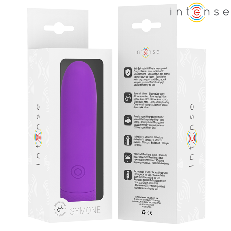 INTENSE - SYMONE  USB RECARREGÁVEL VIBRATÓRIA BULLET 8 VIBRAÇÕES ROXO 10 X 2,2 CM Sexshoptuga 