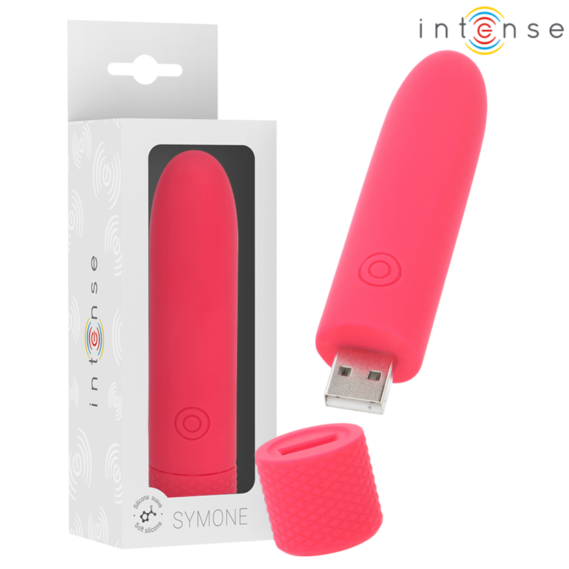 INTENSE - SYMONE USB RECARREGÁVEL VIBRATÓRIA BULLET 8 VIBRAÇÕES VERMELHO 10 X 2,2 CM Sexshoptuga 