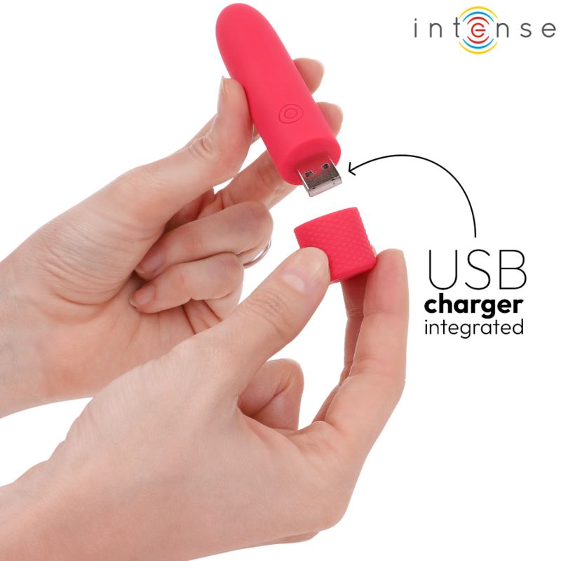 INTENSE - SYMONE USB RECARREGÁVEL VIBRATÓRIA BULLET 8 VIBRAÇÕES VERMELHO 10 X 2,2 CM Sexshoptuga 