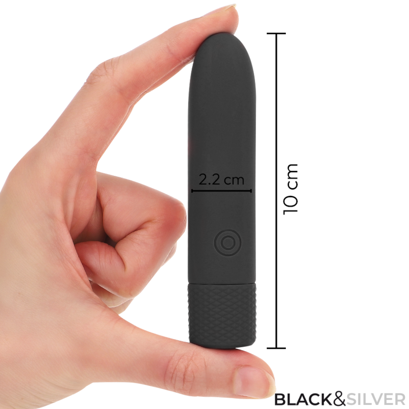 BLACK & SILVER - GERI USB RECARREGÁVEL VIBRATÓRIA BULLET 8 VIBRAÇÕES PRETO 10 X 2,2 CM Sexshoptuga 