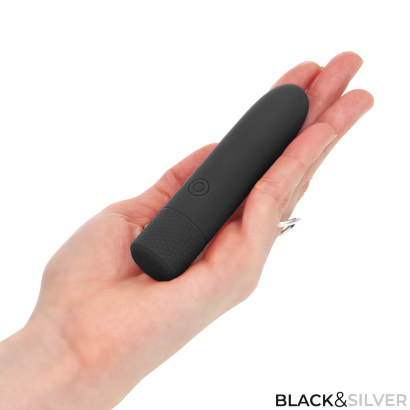 BLACK & SILVER - GERI USB RECARREGÁVEL VIBRATÓRIA BULLET 8 VIBRAÇÕES PRETO 10 X 2,2 CM Sexshoptuga 