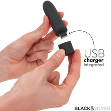 BLACK & SILVER - GERI USB RECARREGÁVEL VIBRATÓRIA BULLET 8 VIBRAÇÕES PRETO 10 X 2,2 CM Sexshoptuga 