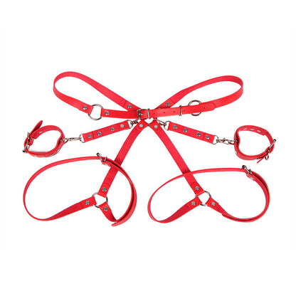 SUBBLIME - 953706 HANDCUFFS WITH BONDAGE BELT RED ONE SIZE