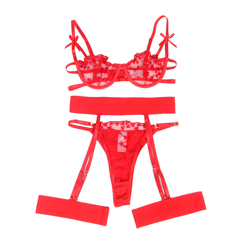 SUBBLIME - 954338 SUTIÃ COM ESTAMPA DE CORAÇÃO + TANGA + CINTO-LIGA VERMELHO L/XL Sexshoptuga 