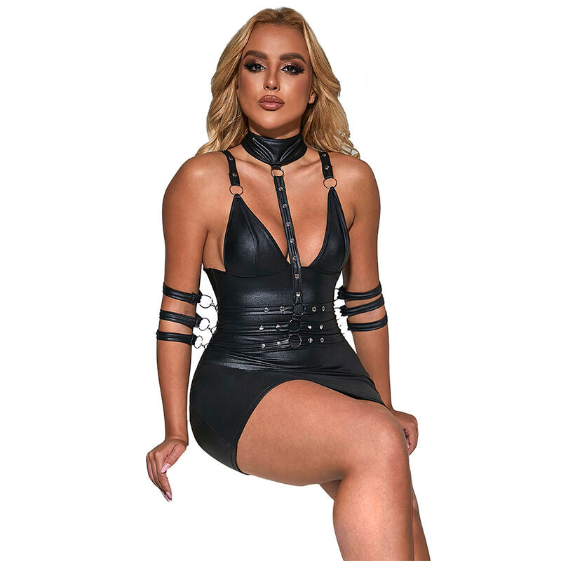 SUBBLIME - 954406 VESTIDO BONDAGE DE COURO PRETO S/M Sexshoptuga 