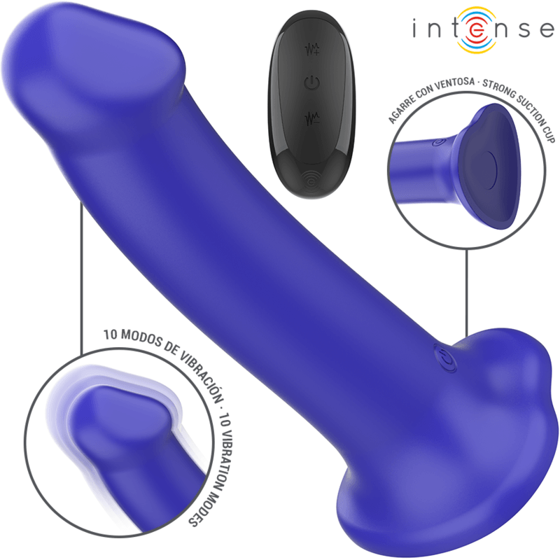 INTENSE - VICTORIA VIBRADOR COM VENTOSA 10 VIBRAÇÕES AZUL ESCURO CONTROLE REMOTO - Sexshoptuga 