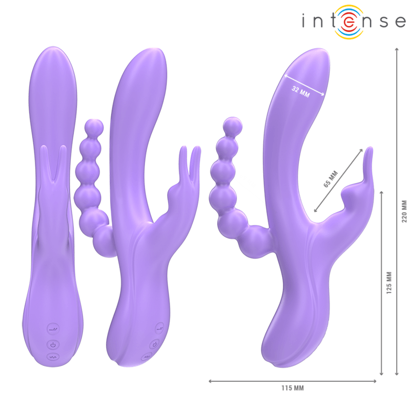 INTENSE - MIKO TRIPLO VIBRADOR COELHO & ESTIMULADOR & ANAL 7 VIBRAÇÕES ROXO - Sexshoptuga 