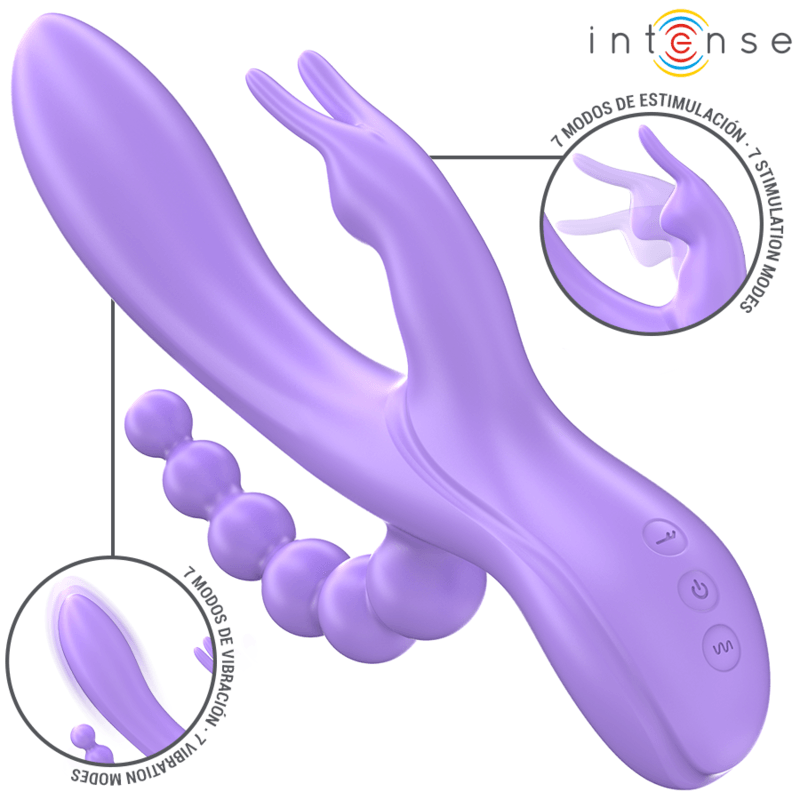 INTENSE - MIKO TRIPLO VIBRADOR COELHO & ESTIMULADOR & ANAL 7 VIBRAÇÕES ROXO - Sexshoptuga 