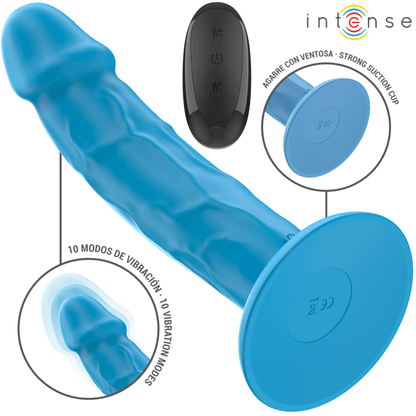 INTENSE - PHOEBE VIBRADOR REALISTA 10 VIBRAÇÕES AZUL CONTROLE REMOTO - Sexshoptuga 