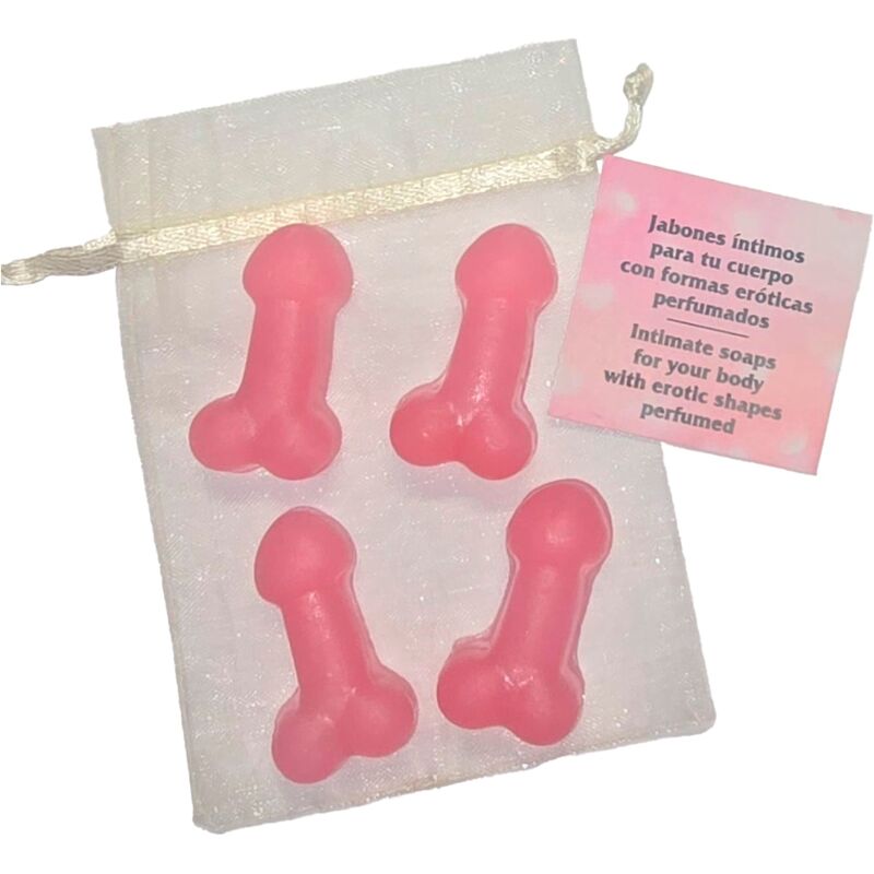 DIABLO PICANTE - 4 MINI SABONETES PERFUMADOS EM FORMA DE PÊNIS ROSA Sexshoptuga 