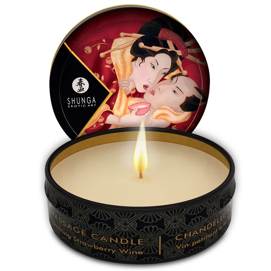 SHUNGA - MINI CARESS POR CANDELIGHT MORANGOS E VELA DE MASSAGEM CAVA 30 ML - Sexshoptuga  Sexshoptuga 