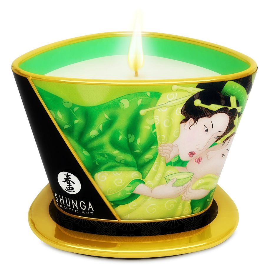 SHUNGA - MINI CARESS BY CANDELIGHT MASSAGE VELA T VERDE 170 ML - Sexshoptuga 