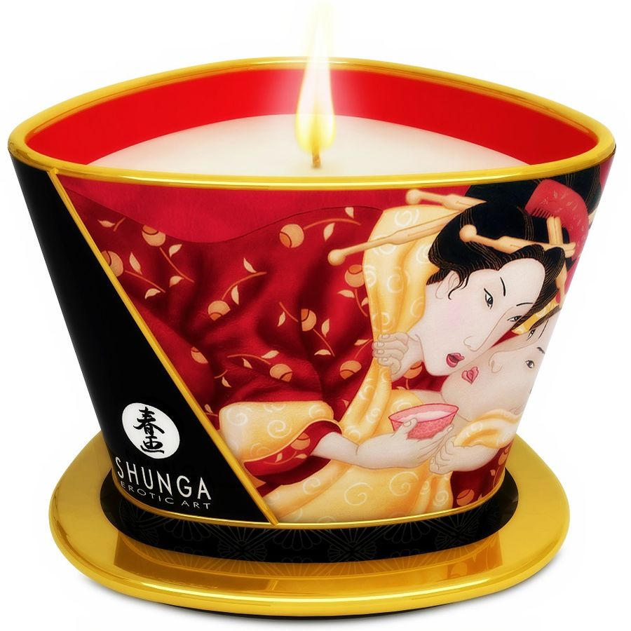 SHUNGA - MINI CARESS POR CANDELIGHT MORANGOS E VELA DE MASSAGEM CAVA 170 ML - Sexshoptuga  Sexshoptuga 