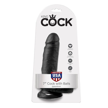 KING COCK - 7 DILDO PRETO COM BOLAS 17.8 CM - Sexshoptuga 