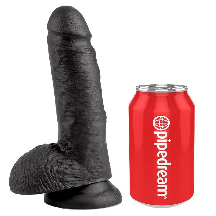 KING COCK - 7 DILDO PRETO COM BOLAS 17.8 CM - Sexshoptuga 