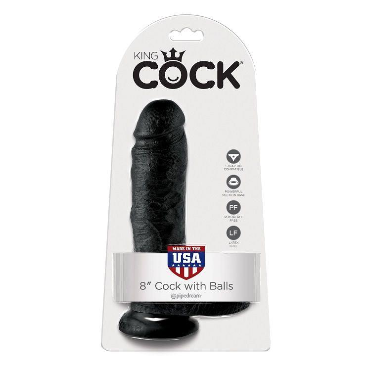 KING COCK - 8 DILDO PRETO COM BOLAS 20.3 CM - Sexshoptuga 