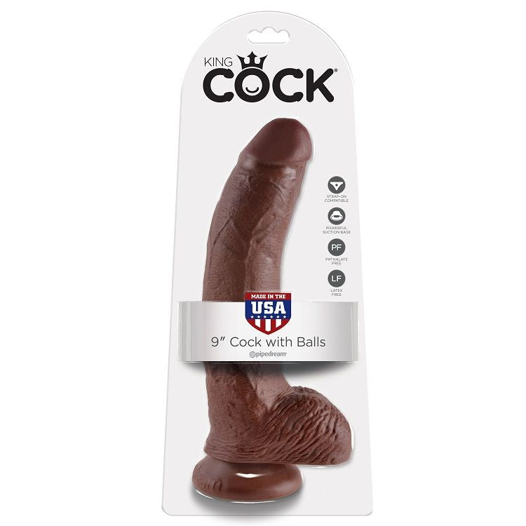 KING COCK - 9 DILDO CASTANHO COM BOLAS 22.9 CM - Sexshoptuga 