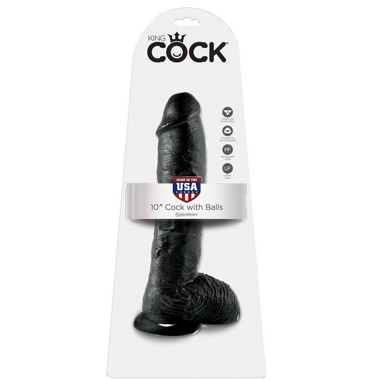 KING COCK - 10 DILDO PRETO COM BOLAS 25.4 CM - Sexshoptuga 